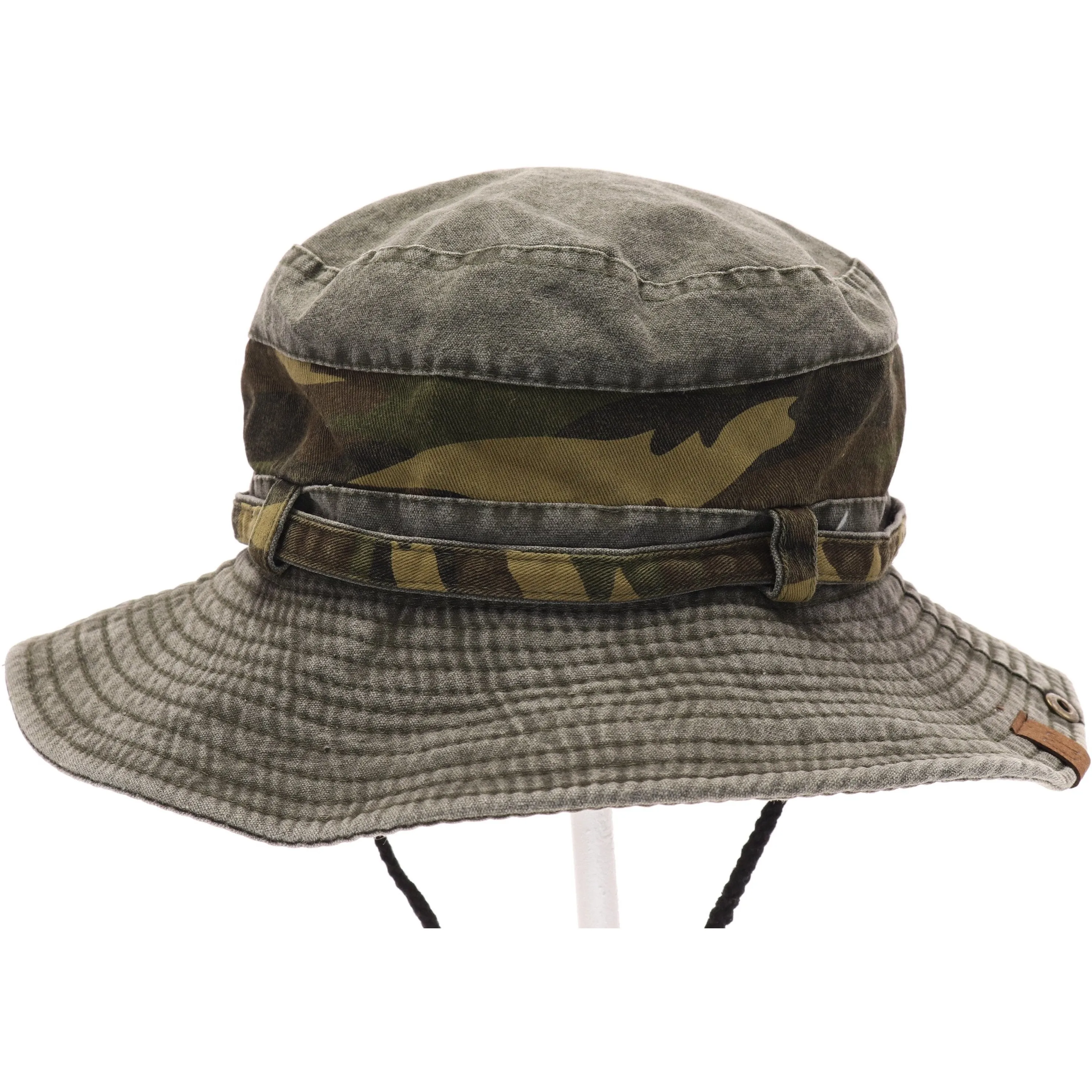 WASHED CAMO TRIM BUCKET HAT - CCBEANIE