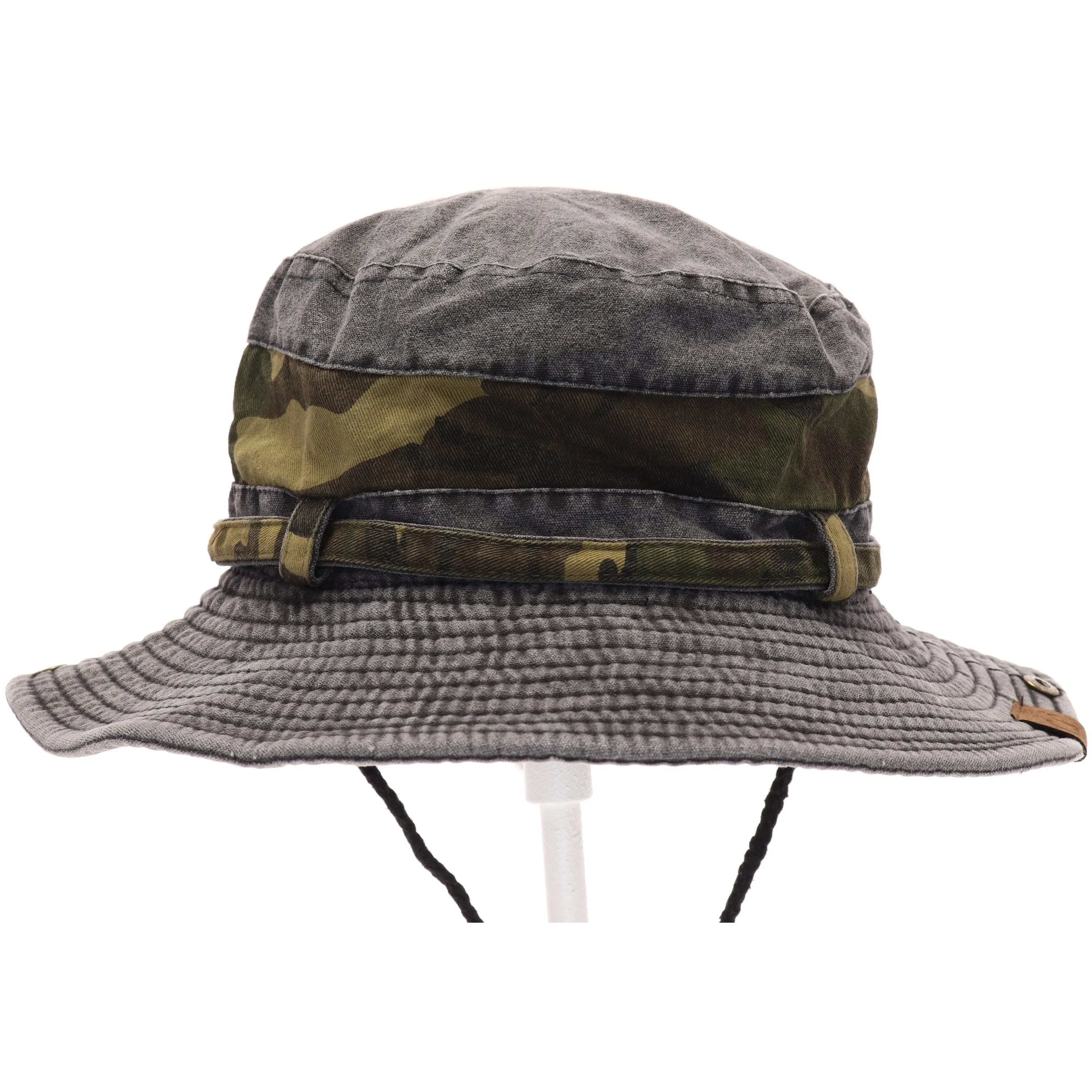 WASHED CAMO TRIM BUCKET HAT - CCBEANIE