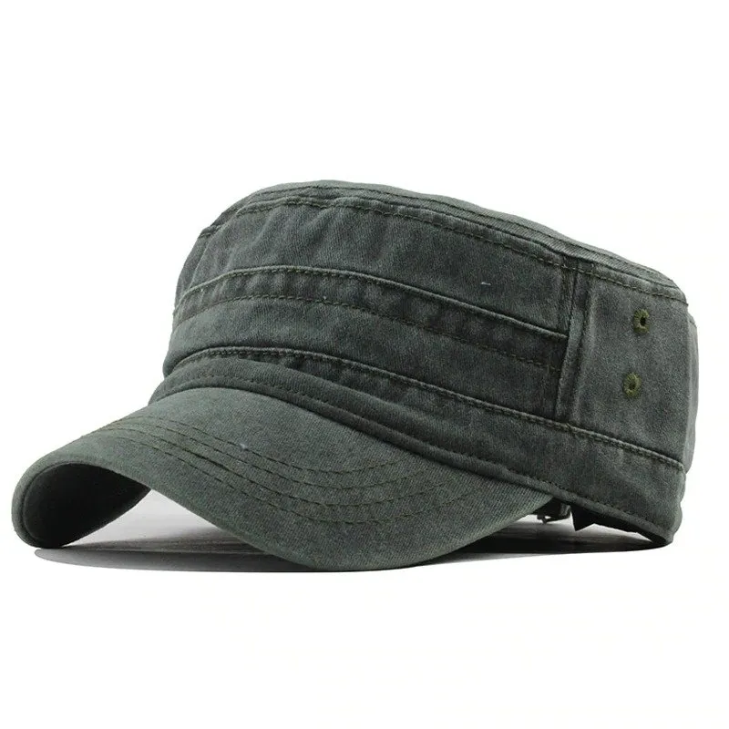 Washed Cotton Army Flat Top Caps