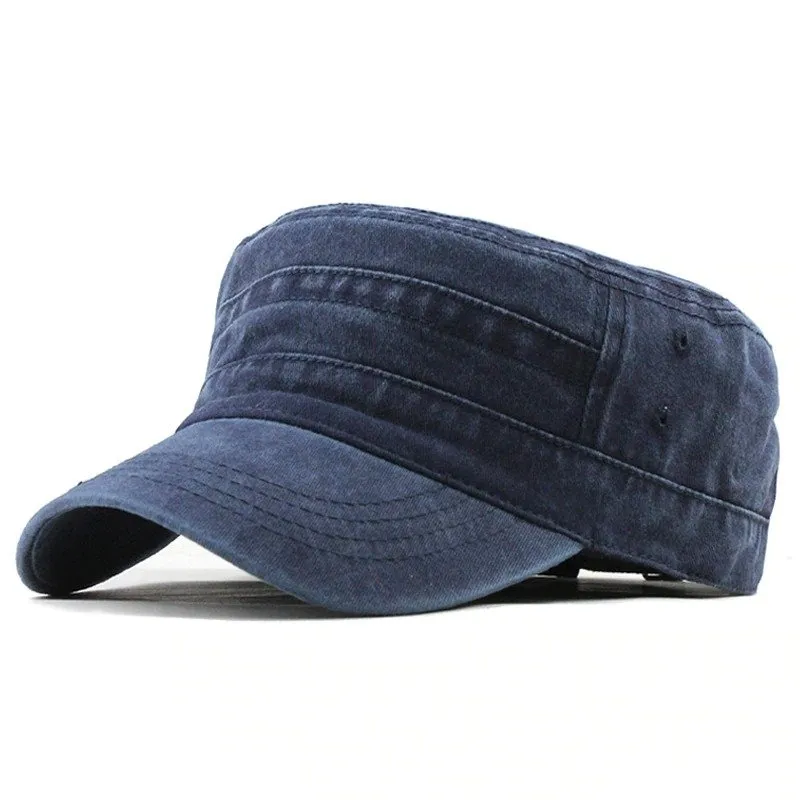 Washed Cotton Army Flat Top Caps