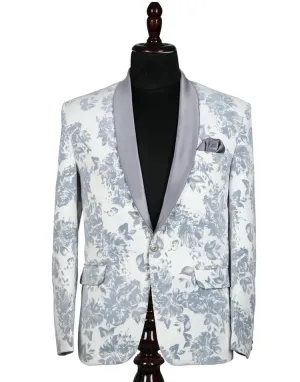 White Printed Tuxedo Blazer