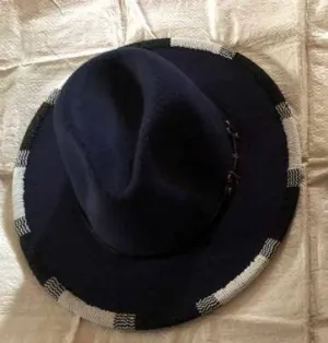 White, silver and black beads on a black fedora hat|brim hat|cowboy hat|summer hats with free shipping world wide