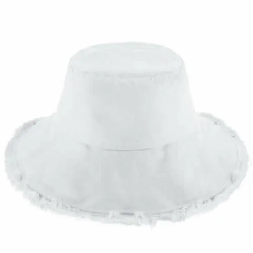 Wide Brim Frayed Bucket Hat