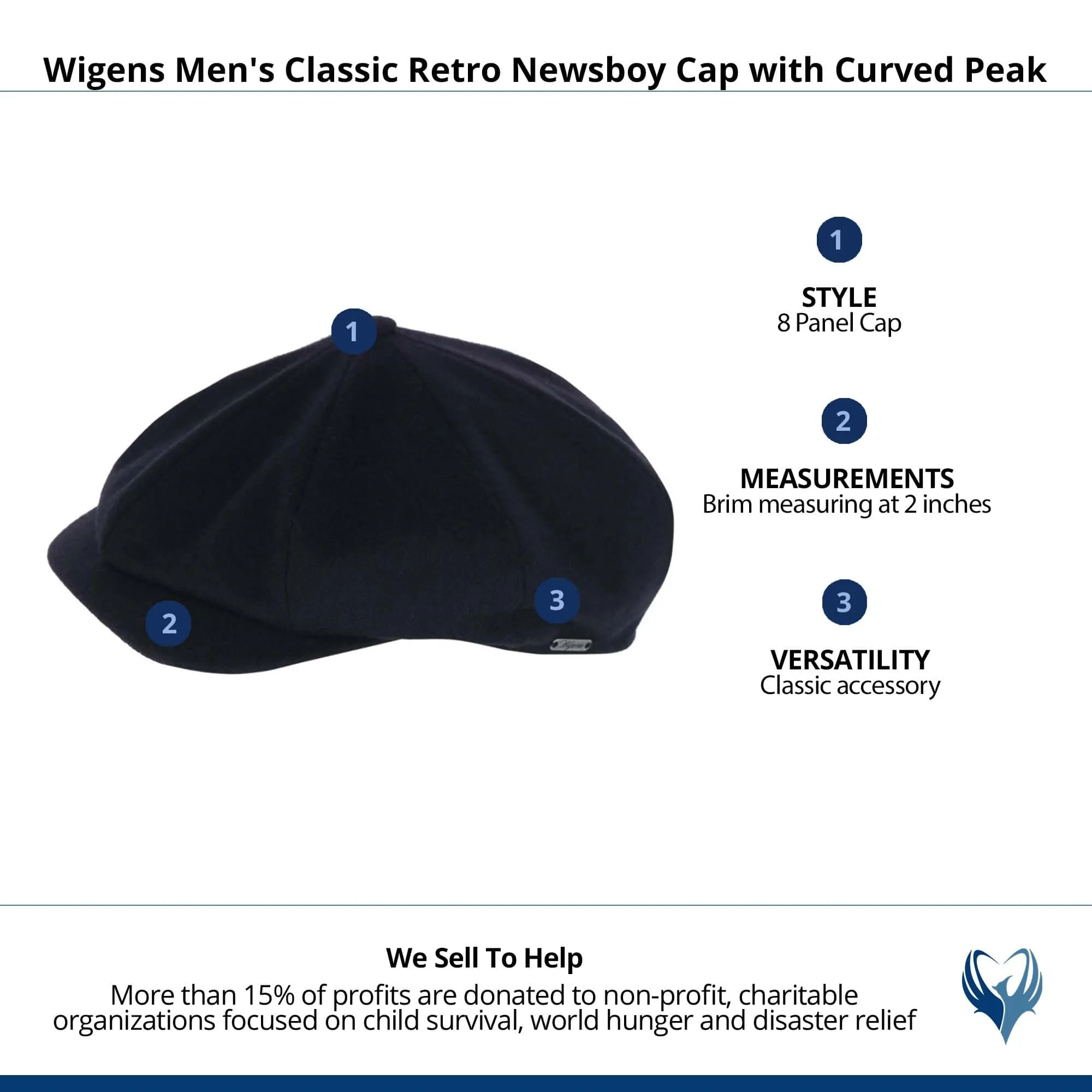 Wigens Men's Classic Retro Newsboy Cap with Curved Peak