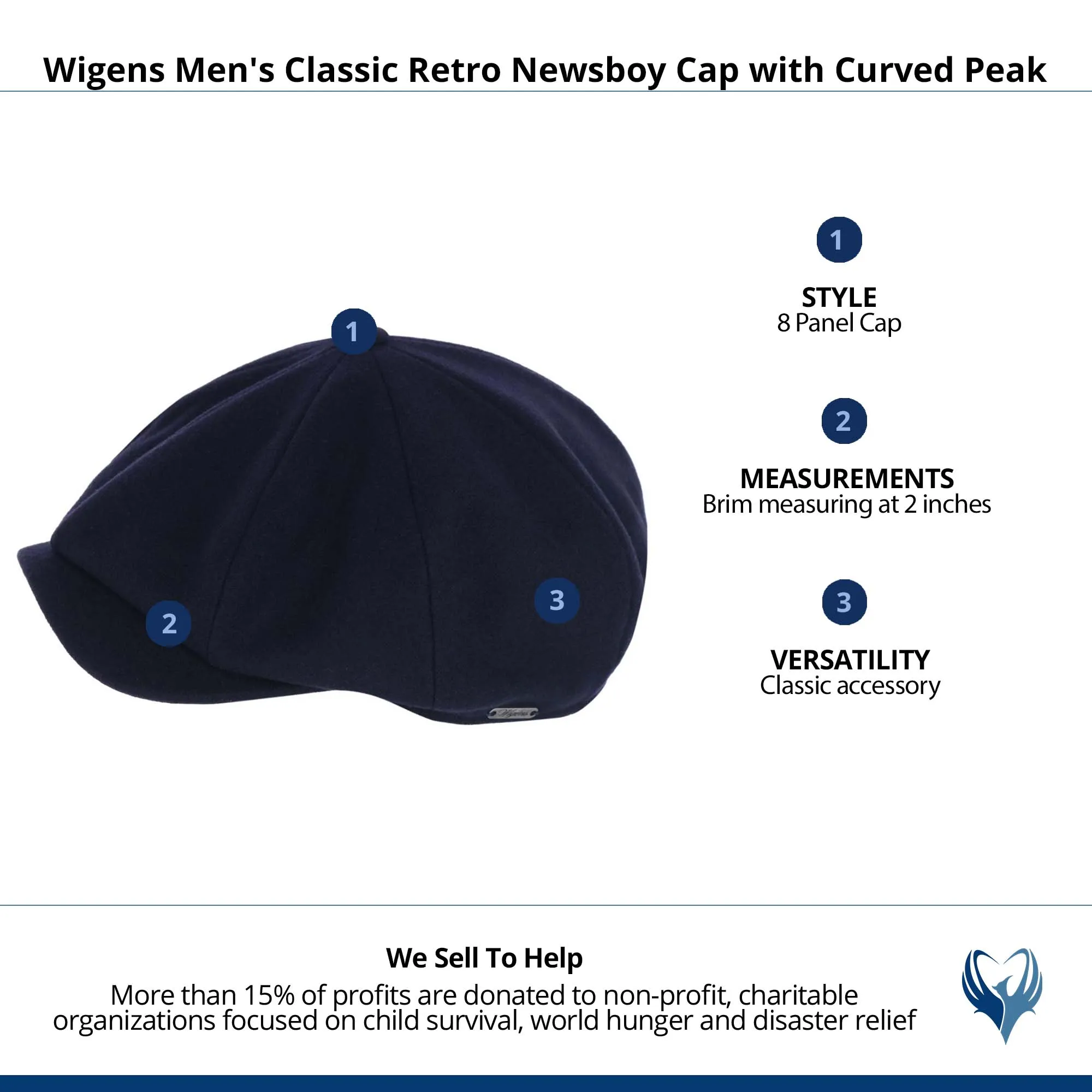 Wigens Men's Classic Retro Newsboy Cap with Curved Peak