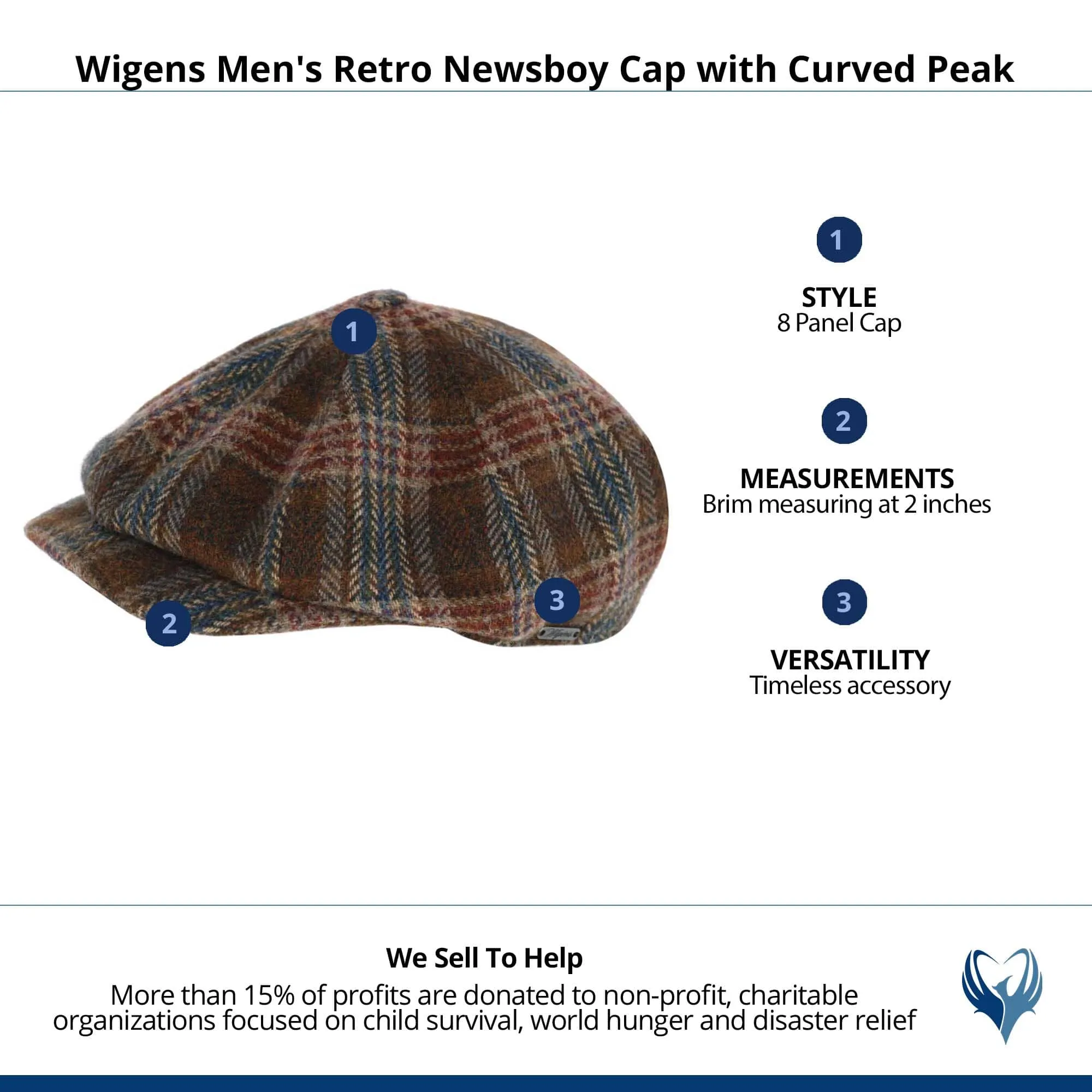 Wigens Men's Retro Newsboy Cap with Curved Peak