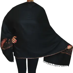 Women's Wool Indian Shawl Hand Embroidered Gift (Black)