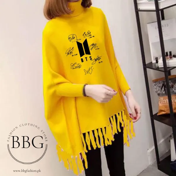 Yellow BTS Printed Poncho