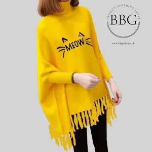 Yellow Meow Printed Poncho